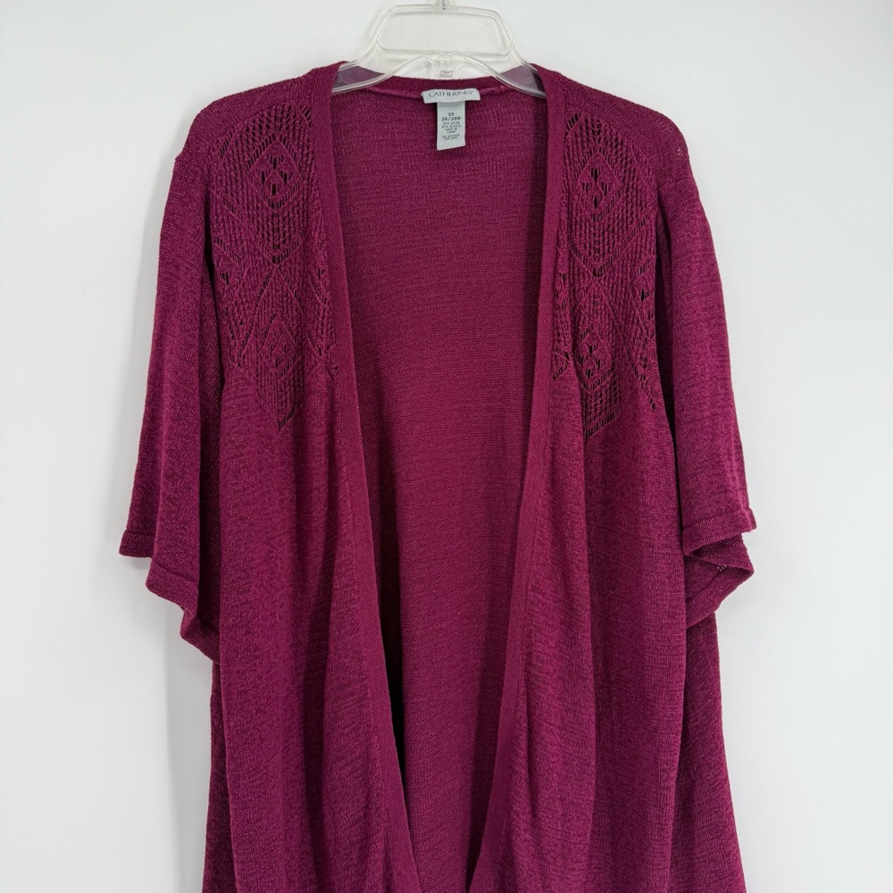 Catherines Open Front Cardigan Sweater Size 3X Short Sleeves Purple Cutouts - Picture 4 of 9